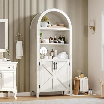 Garvee Arched Bookcase with Doors - 5-Tier Open Display Shelf, Modern Bookshelf Storage Cabinet
