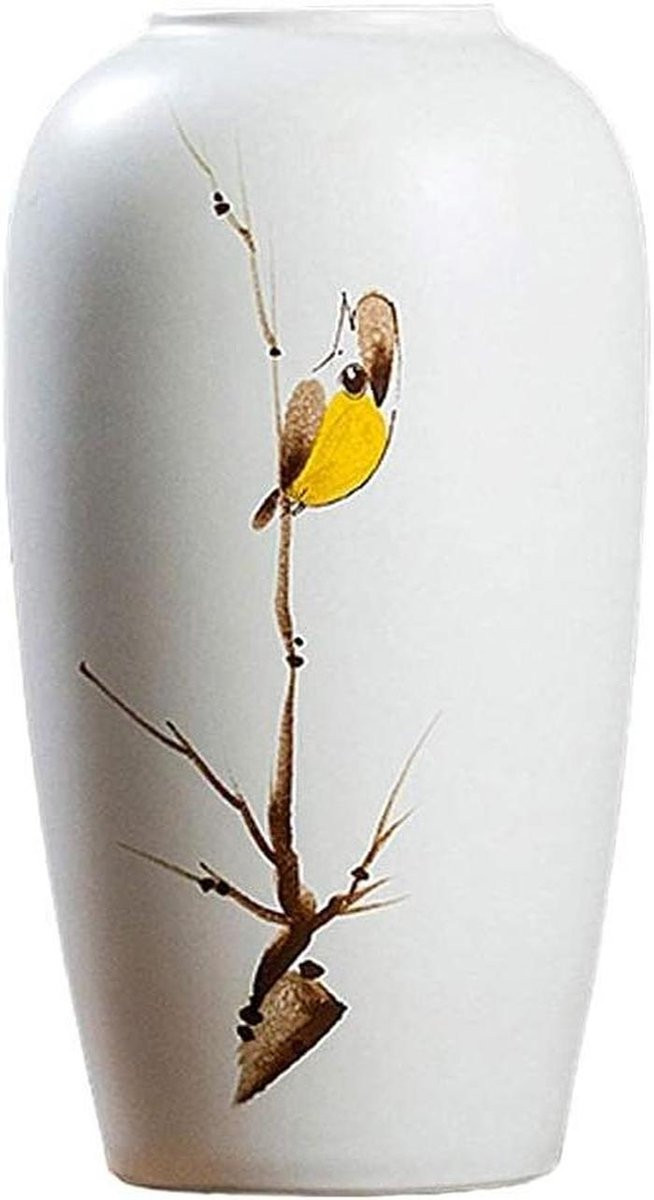 Handgeschilderde witte keramische decoratieve vaas voor het schikken van bloemen