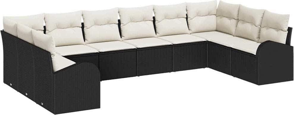 Sofa Set mit Kissen 10 pcs Schwarz Polyrattan
