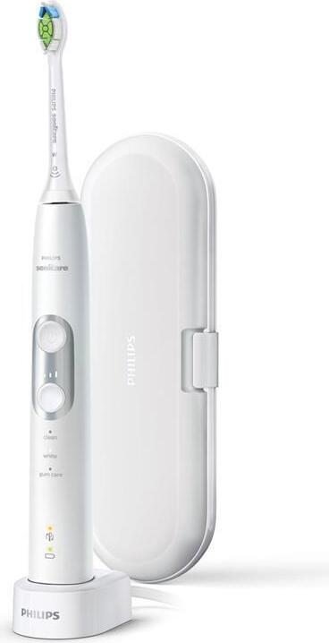 Philips Sonicare ProtectiveClean 6100 HX6877/28 Elektrische Schallzahnbürste, Erwachsener, Schallzahnbürste, Tägliche Pflege, Zahnfleischpflege, Whitening, 62000 Bewegungen pro Minute, Silber, Weiß, 2 min