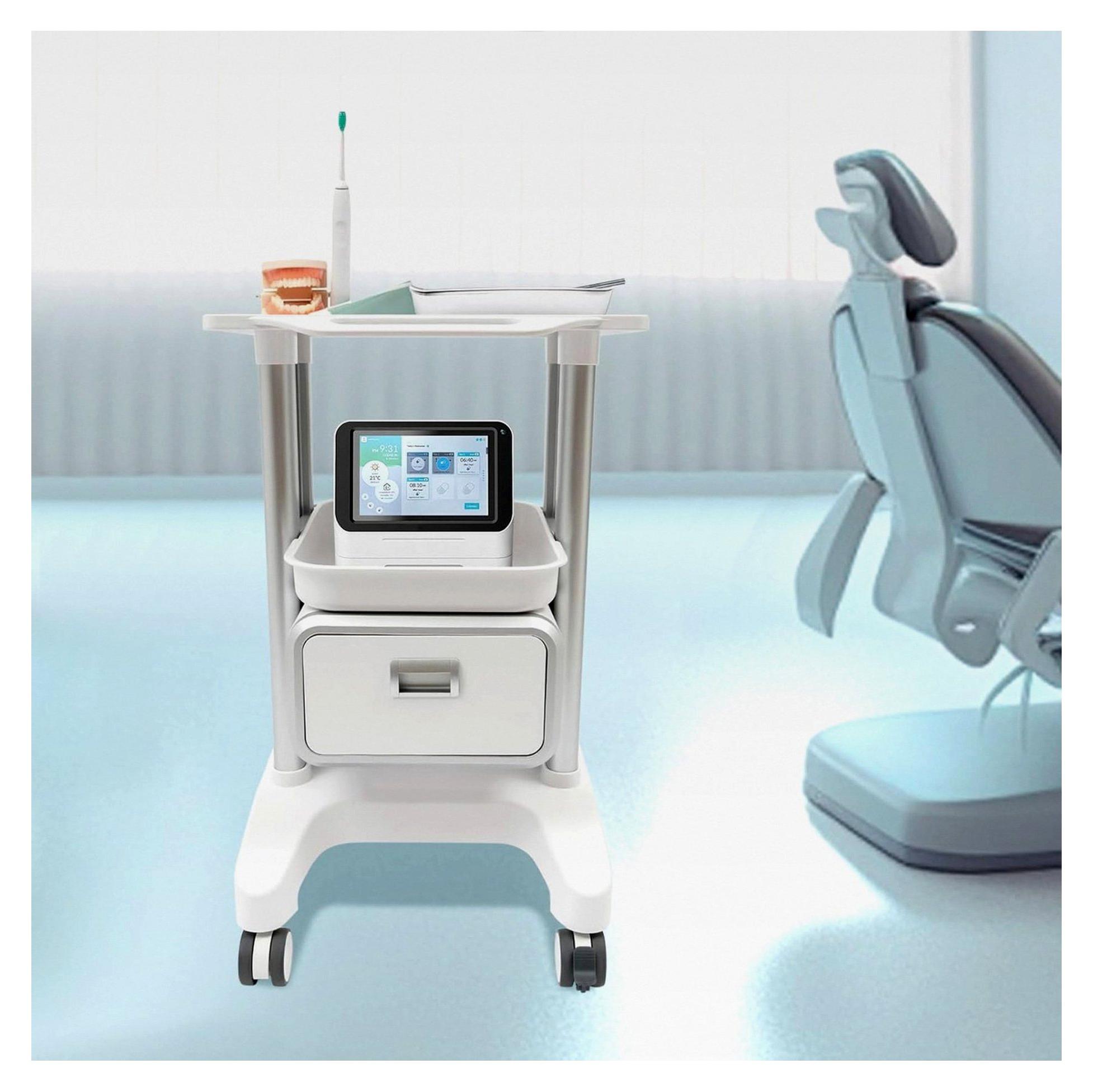Medizinischer Rollwagen mit Schublade, ABS-Material, 100 kg Tragfähigkeit, 76 cm Höhe, Weiß Schwarz Grau, 4 Rollen, Rechteckig, für Krankenhaus, Klinik, Salon
