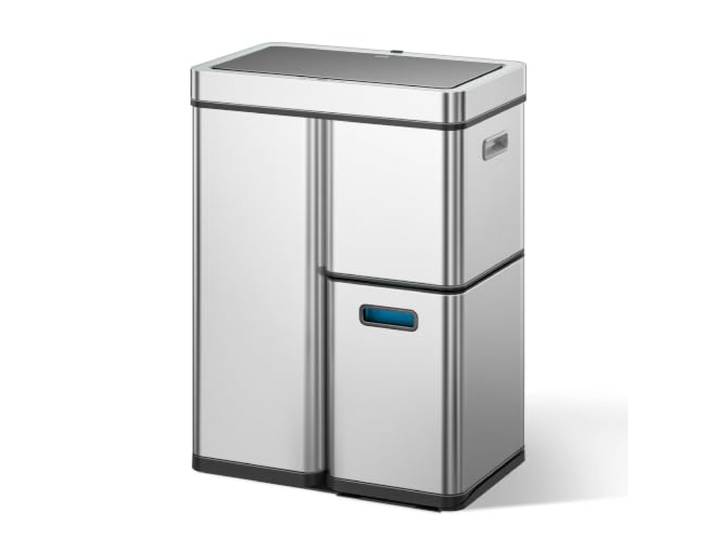 EKO Sensor Mülleimer 3 Fächer, 2 x 15L und 30L, Automatischer Abfalleimer Mülltrennsystem mit Soft Close Deckel, 3 Kunststoff Inneneimer, Mülleimer mit Sensor, 60L Mülleimer Küche, Edelstahl