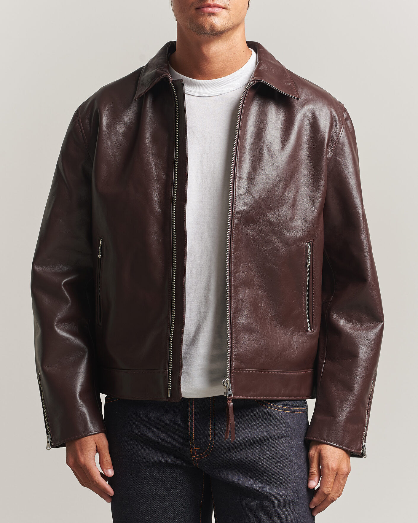 Nudie Jeans Eddy Rider Leather Jacket Burgundy Brown men M Brun