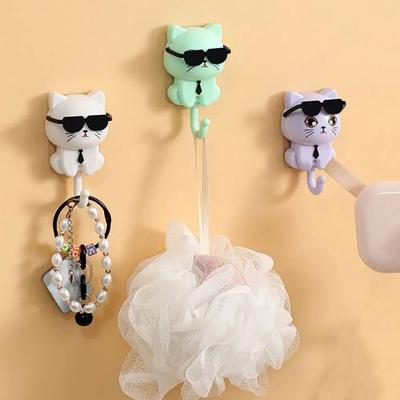 Uplift Treasures Cartoon Cat Wall Hooks Waterproof Decorative Sticky Hooks black