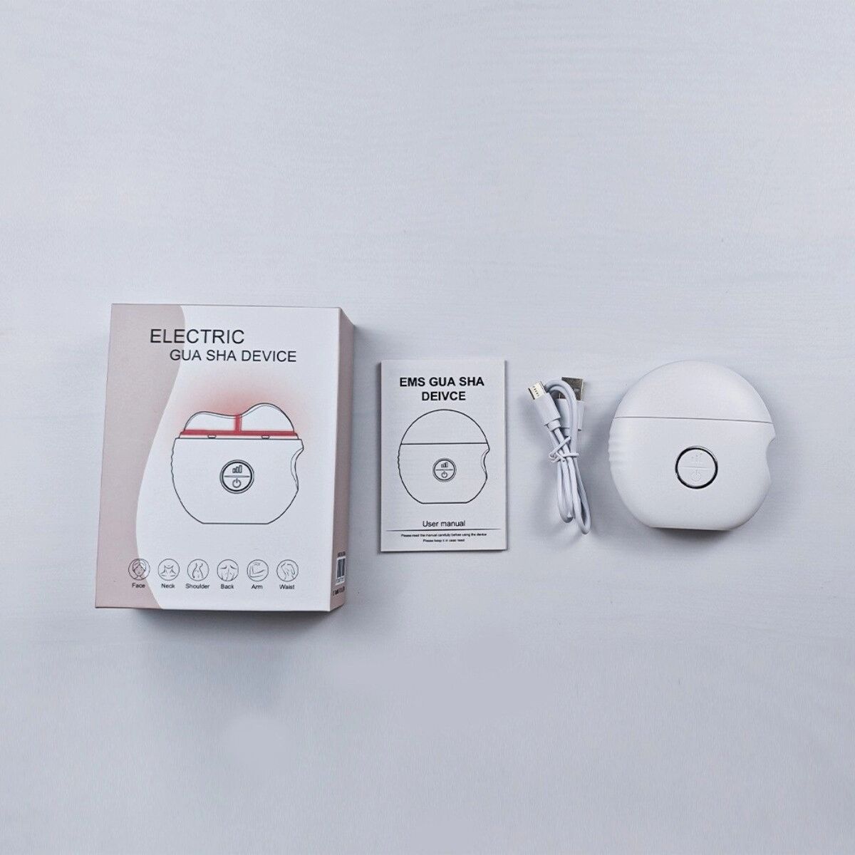 INF Elektrisches EMS-Gua-Sha-Massagegerät mit beheizter Sonde und Farblicht für Gesicht und Körper Weiß