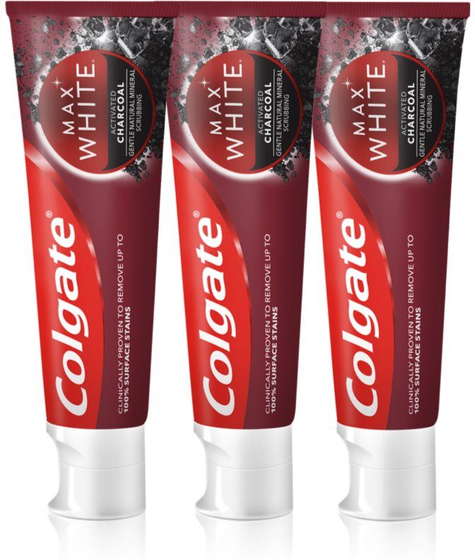 Colgate Max White Charcoal bleichende Zahnpasta 3 x 75 ml