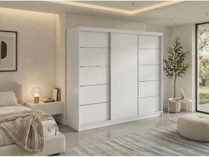 MKS MÖBEL Schiebetürenschrank MACEDONIA 240 (Set, Wäscheschrank, mit Einlegeböden) Schwebetürenschrank 240 cm, Platzsparend, optional Schubladen