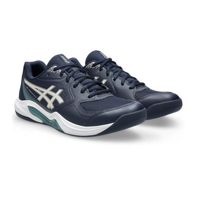 Tennisschuh ASICS "GEL-DEDICATE 9 INDOOR", Herren, Gr. 45, midnight, oatmeal, Synthetik, Schuhe, für Teppichböden