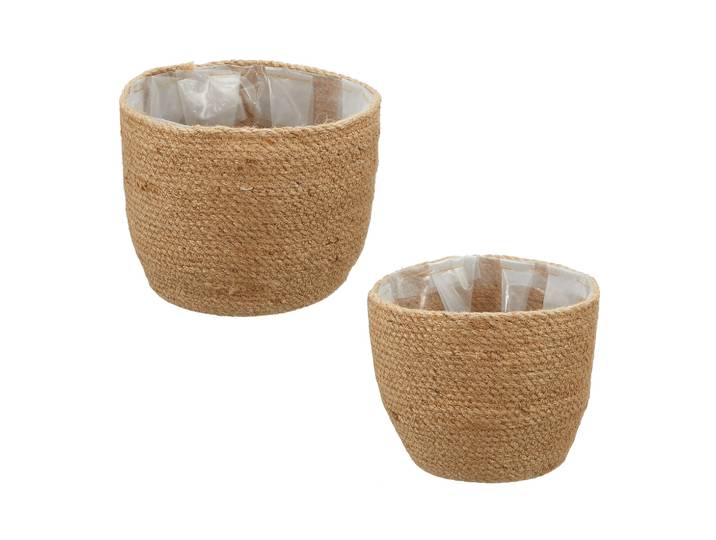 Korb-Set aus Hanf, 2 Pflanzkörbe rund, braun, 20 x 20 x 13 cm, 23 x 23 x 17 cm