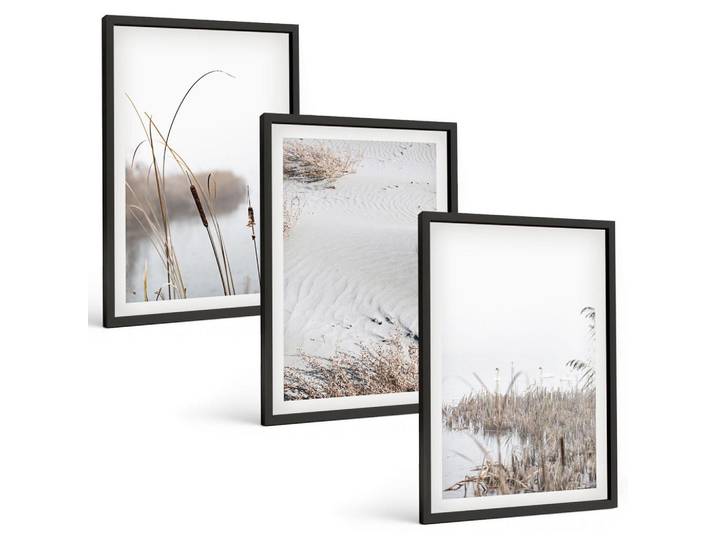 Tulup Bilder SET 3er Set - 40x60 cm Schwarzer Rahmen - Wasserpflanzen im Sommer, Kunststoff, Rechteckig, 40x60 cm, einfache und schnelle Anbringung, Bilder & Rahmen, Bilder
