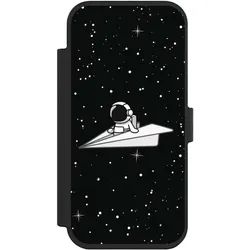 Nivocase Klapphülle für Apple iPhone Air Handyhülle aus Kunst Leder NIVOflip schwarz Astronaut Comic Papier (Apple iPhone Air), Smartphone Hülle, Schwarz