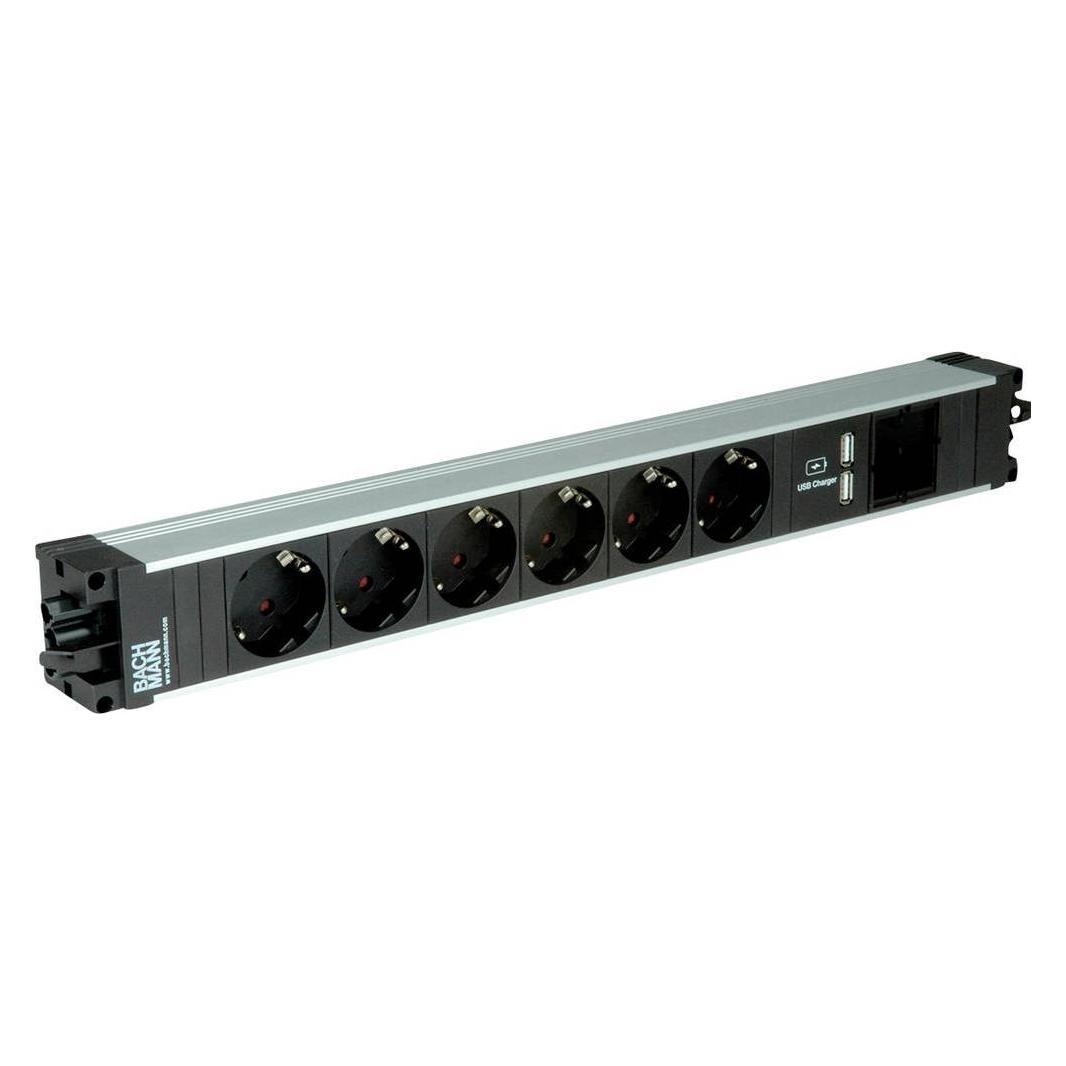 Bachmann STEP ALU 6x Schutzkontakt 1x USB-Charger 1xABD (6x, CEE 7/3) (906.0846)