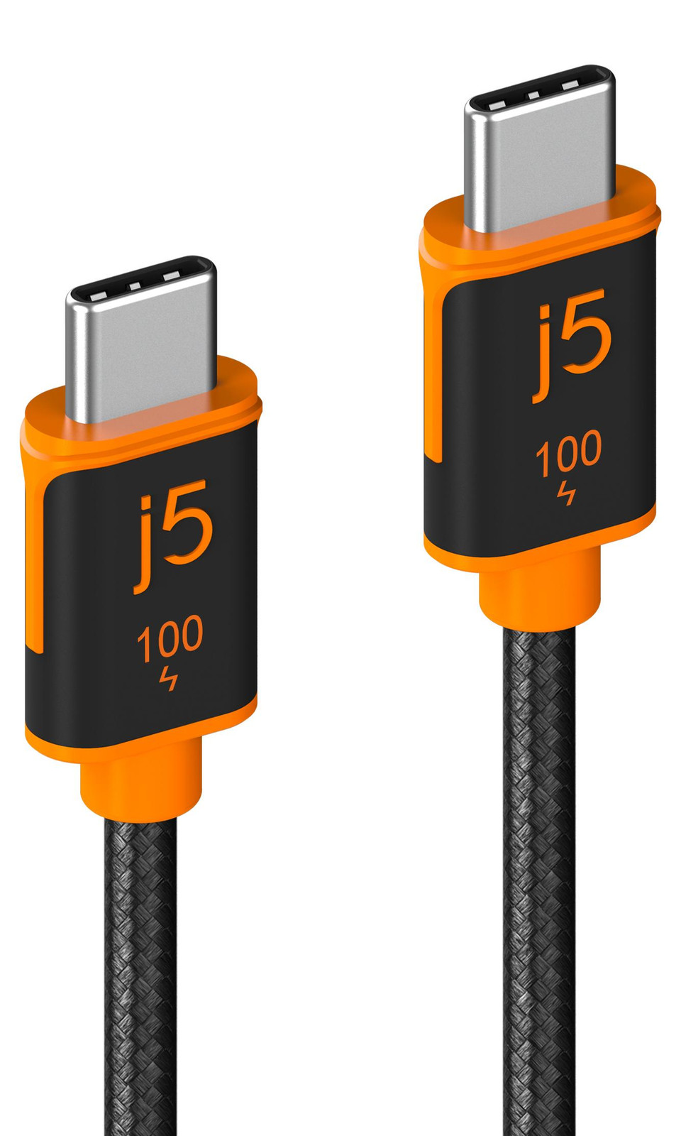 j5create USB-C naar USB-C kabel voor synchronisatie en opladen 100W, 1,8 meter, Zwart/Oranje
