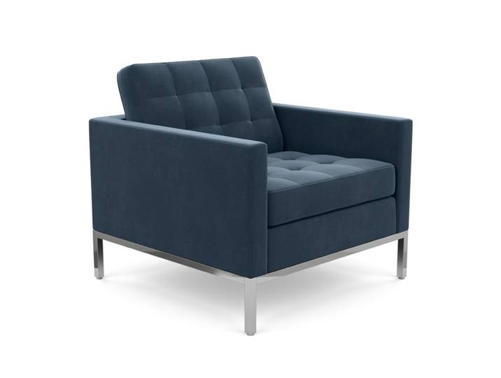 KNOLL fauteuil FLORENCE en tissu (Knoll Velvet Marina - Revêtement Cat. B et structure en acier chromé)
