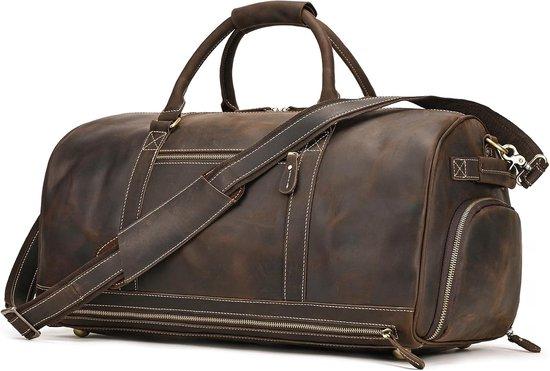 Vintage-Reisetasche für Herren, aus echtem Leder, Weekender-Tasche, Duffle Bag, 55 cm, Dunkelbraun, Retro-Reisetasche für kurze Wochenendausflüge