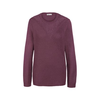 Strickpullover GOLDNER "Eleganter Glanzpullover, Ajourmuster", Damen, Gr. 42, braun (cassis), Obermaterial: 72% Polyacryl PAN. 27% Baumwolle CO. 1% metallisierte Fasern MTF., weit Rippe, Pullover Strickpullover, Interessante Strickoptik mit Ajourmuster