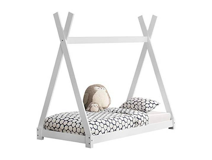 [en.casa] Kinderbett Onejda in Tipi-Design Bodenbett Jugendbett aus Kiefernholz Weiß 80 x 160 cm