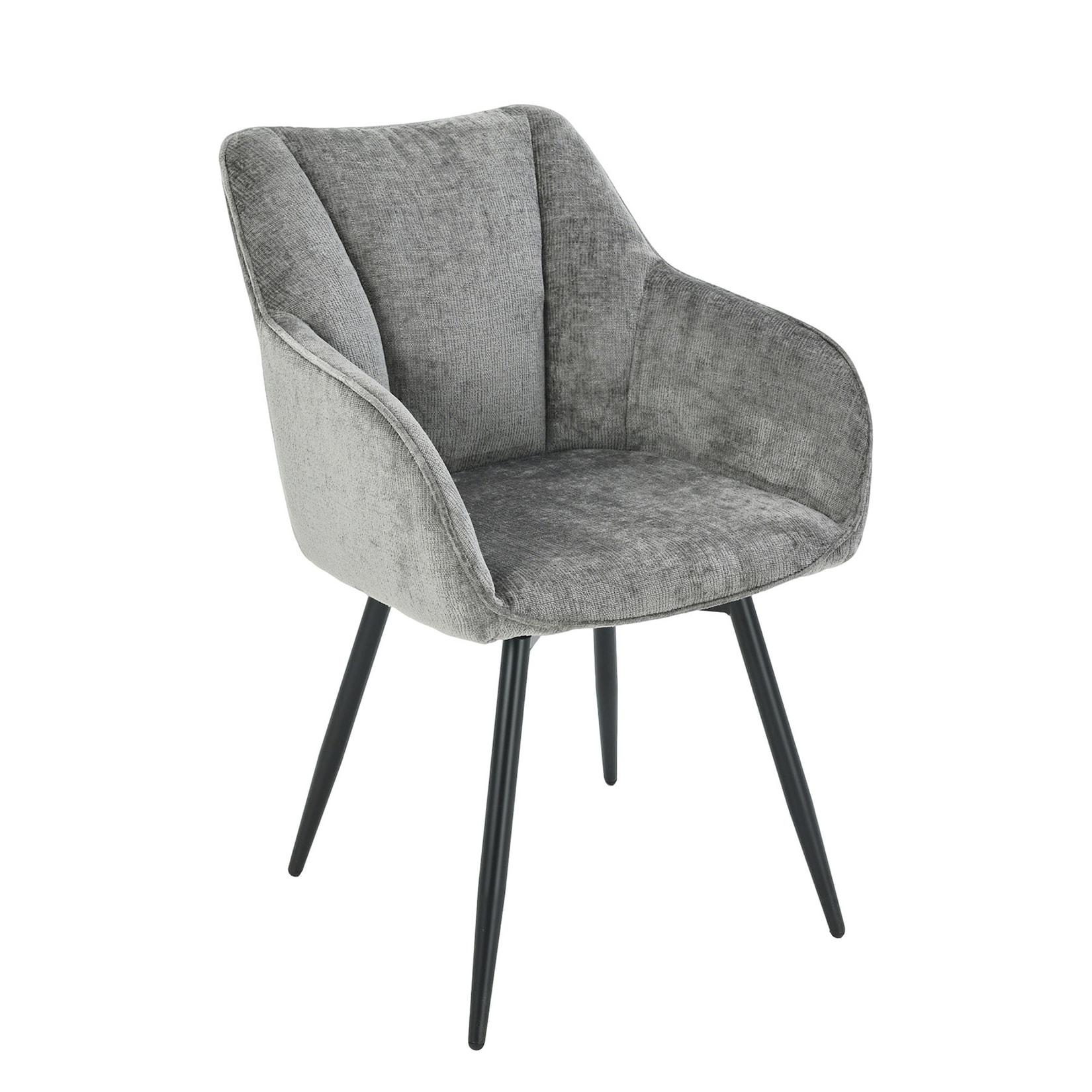 riess-ambiente Drehbarer Retro Stuhl AVIGNON grau Chenille schwarze Metallbeine