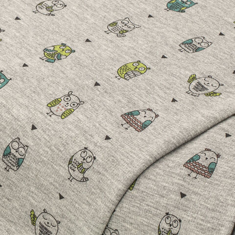 Sweatstoff "Eulen" mit Elasthan, grau-melange