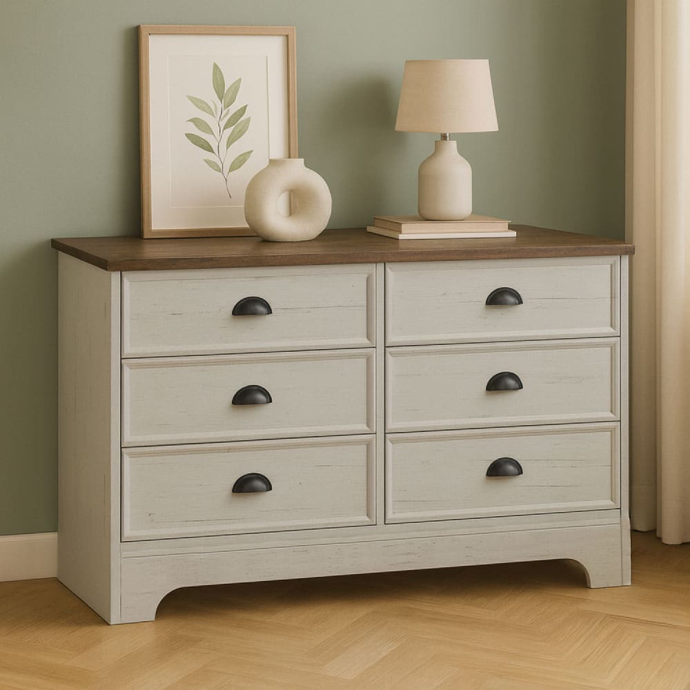 Concept Usine Commode 6 tiroirs blanc et bois 120cm Blanc 120x40x75cm
