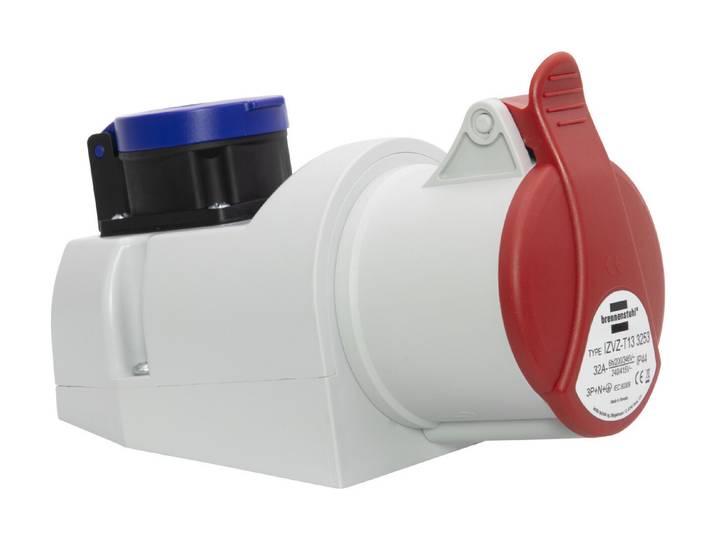 Kombi-Wandsteckdose mit CEE 400V/32A 5-polig und T13 230V/10A 3-polig Ip44