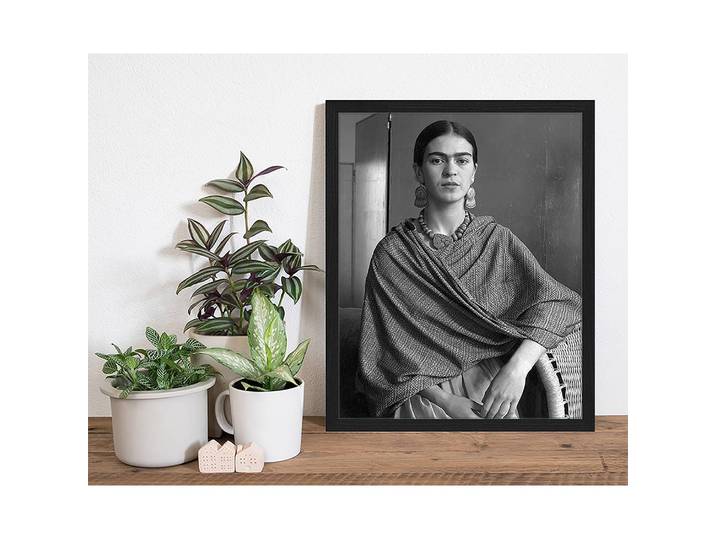 Bild Frida Kahlo II Rahmen: Massivholz Buche, lackiert Abdeckung: Plexiglas Schwarz 43 x 53cm