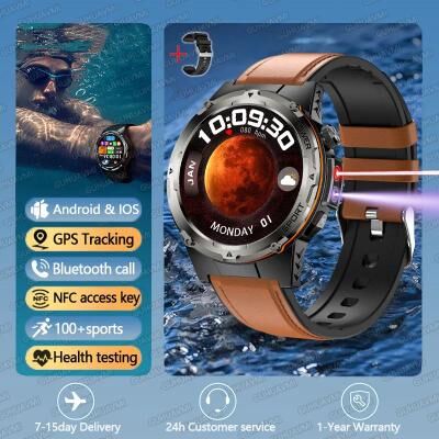 Inspired Living T Rex 3 Rugged Smartwatch With GPS, NFC & 3ATM Waterproof Design brown Leather