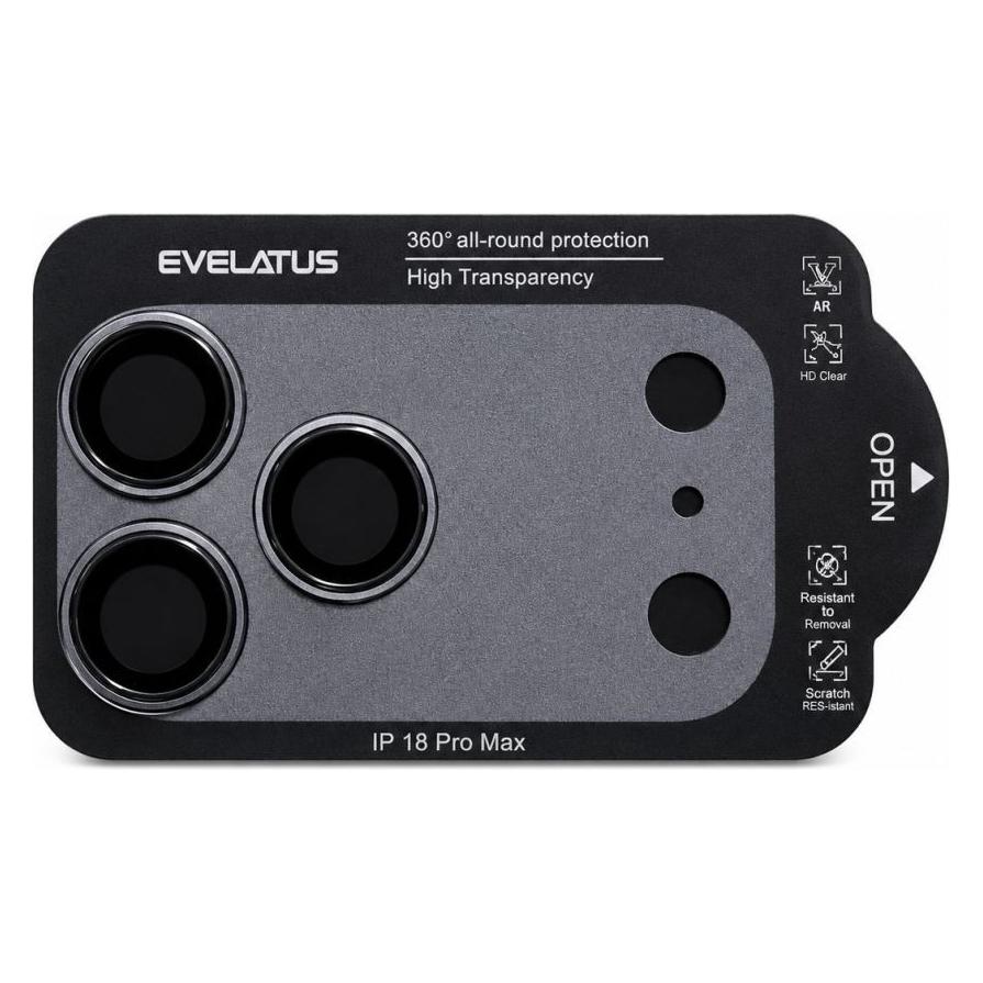 Evelatus Schutzglas für Apple iPhone 18 Pro Max - Rundum-Schutz für Kameraobjektiv - Premium, schwarz (Apple iPhone 18 Pro Max) (EVELATUS)