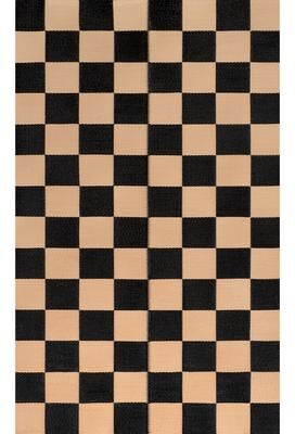 JONATHAN Y Bishop Geometric Checker Foldable Waterproof Reversible Plastic Straw Outdoor Rug