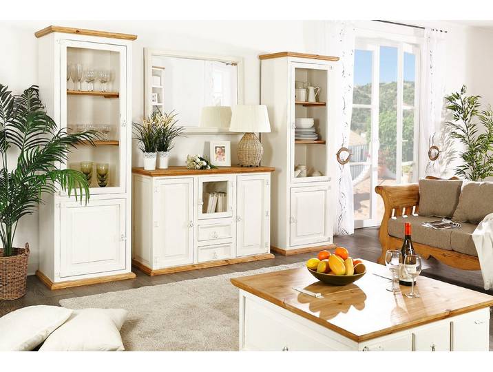 1a Direktimport Vitrine Set 2 Vitrinen MEXICO - Pinie Massivholz Weiß Honig - Landhausstil