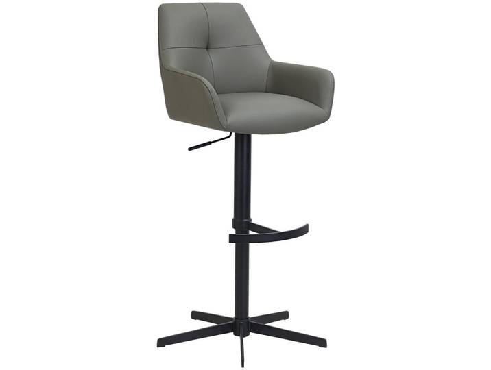 Novel Barhocker, Anthrazit, Metall, Echtleder, Rindleder, Drehkreuz, 55x90-116x53 cm, Sitzfläche 360° drehbar, inklusive Armlehnen, Esszimmer, Barmöbel, Barhocker