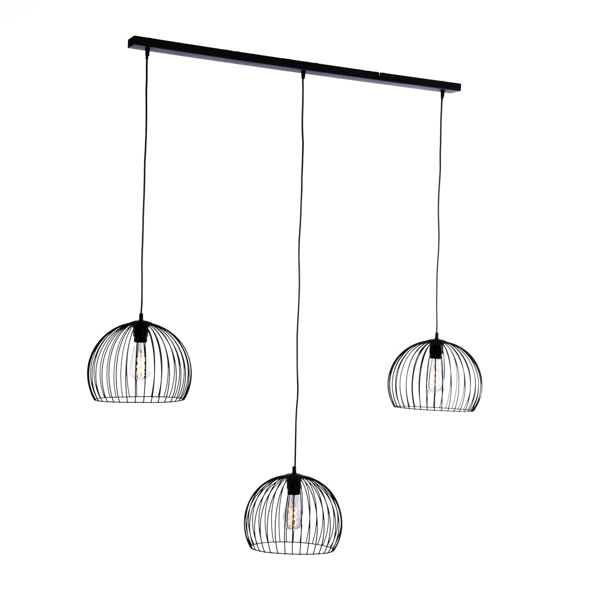 Moderne zwarte hanglamp van Honsel met 3 armaturen en verstelbare hoogte