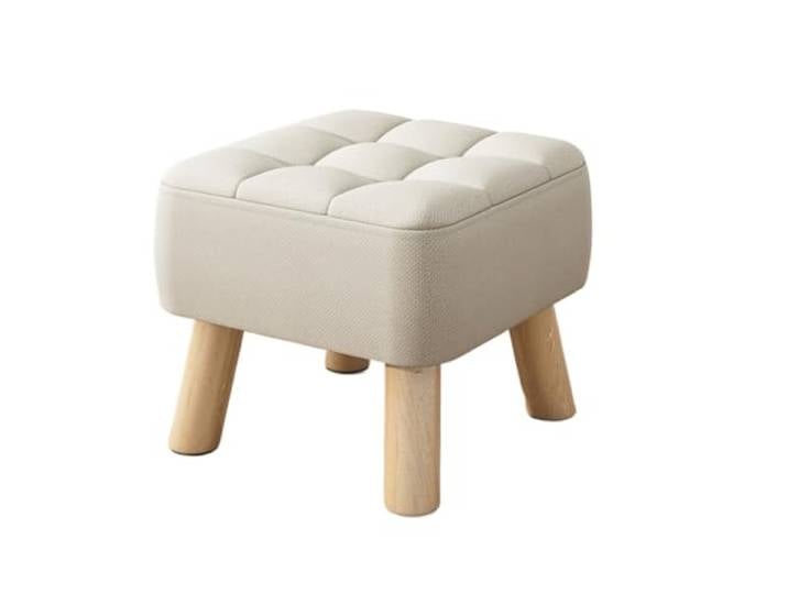 DANNMPX Sitzhocker Wohnzimmer Gepolsterter Fußhocker Aus Massivholz, Weich Sitz, Stapelbares Design Zusätzliche Sitzplätze(Beige)