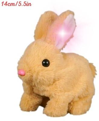 Uplift Essentials Electric Rabbit Plush Toy With Carrot Walking, Ear Wiggling, And Tail Wagging Interactive Bunny For Kids yellow light