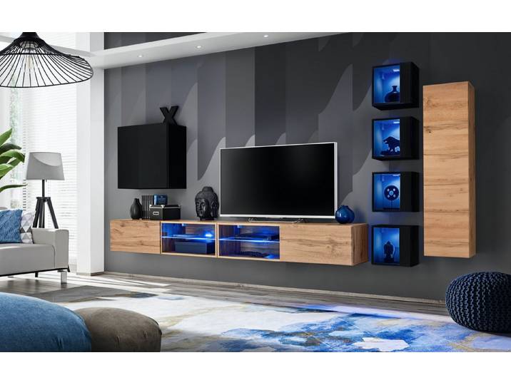 Xlmoebel Wohnwand Designer Modernes TV-Ständer Set mit Holzmöbeln und Regalen, Made in Europa