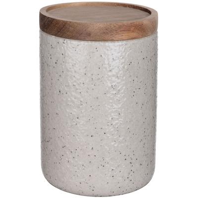Vorratsdose "FLINT", weiß (grau), B:12cm H:17,5cm Ø:12cm, Keramik, Massivholz, Silikon, SCHÖNER WOHNEN-KOLLEKTION, Lebensmittelaufbewahrungsbehälter, Vorratsdose, Aufbewahrungsdose für Lebensmittel, Akazienholz-Deckel, luftdicht