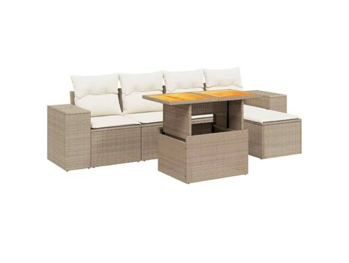 PUGYNBK Sitzgruppe 6-teilig Synthetik Rattan beige Modulares Design, verstellbare Platte, Kissen mit waschbarem Bezug, wetterfest