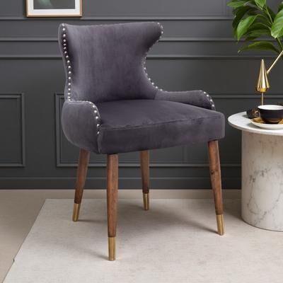 ZWYO HOSIMU Velvet Accent Chair with Nailhead Trim, Tufted Back & Rubberwood Legs with Gold-Tone Tips