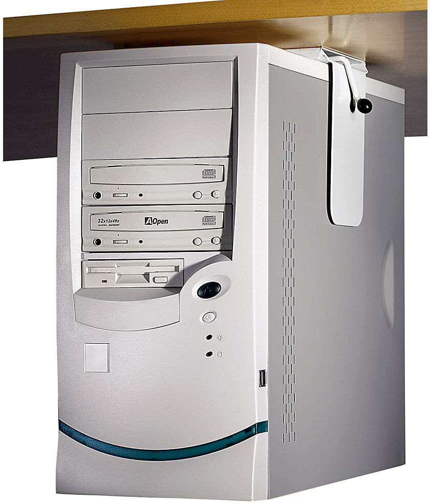CPU-Halter zur Untermontage an Tischplatte, Belastung max. 40 kg, lichtgrau RAL 7035 Twinco