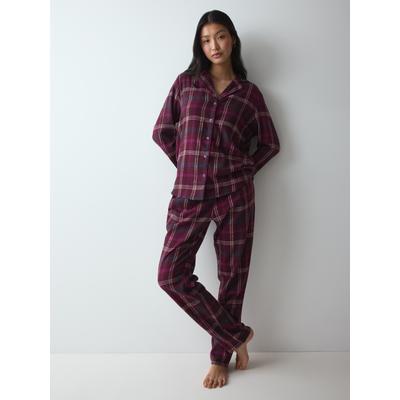 Schlafanzug TRIUMPH "Boyfriend PW 01 X Checks", Damen, Gr. 38, lila (rot, schwarz combination), Flanell, Obermaterial: 100% Baumwolle, lang, tiefer V-Ausschnitt, Homewear-Sets Schlafanzug, bequem und stilvoll