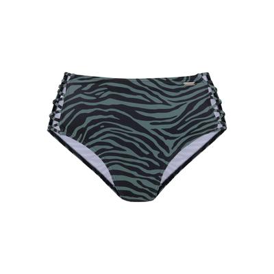 Highwaist-Bikini-Hose VENICE BEACH "Riella", Damen, Gr. 38, N-Gr, grün (schwarz, oliv), Recycling-Polyamid, Badehosen, mit gekreuzten Bändern