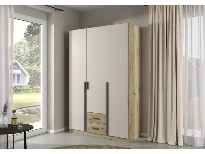 Armoire Livaro 136cm Beige/Marron/Cachemire/Imitation chêne Artisan Sans portes miroir