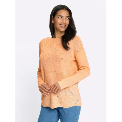 Strickpullover CLASSIC BASICS "U-Boot-Pullover", Damen, Gr. 46, orange (apricot), 100% Polyacryl, unifarben, Pullover Strickpullover