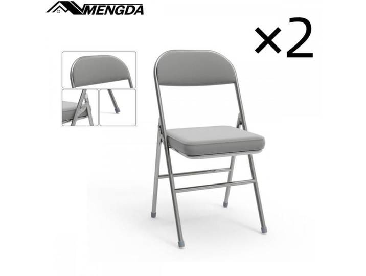 Lot de 2 chaises pliantes -MENGDA-Chaises de salle à manger portables-Pour cuisine bar restaurant Bureau-Maximale 175KG-Gris