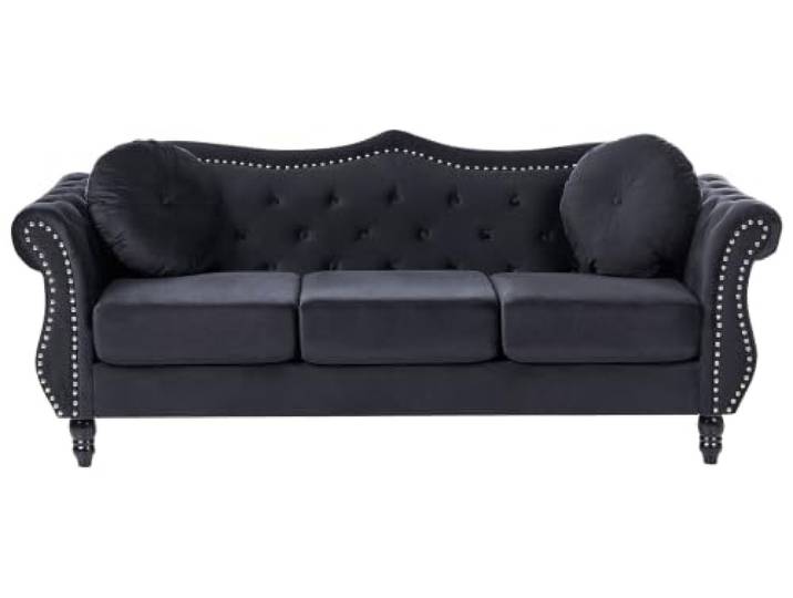Beliani 3-Sitzer Sofa Samt schwarz gepolstert gesteppt mit Kissen luxuriös Chesterfield Stil Skien II