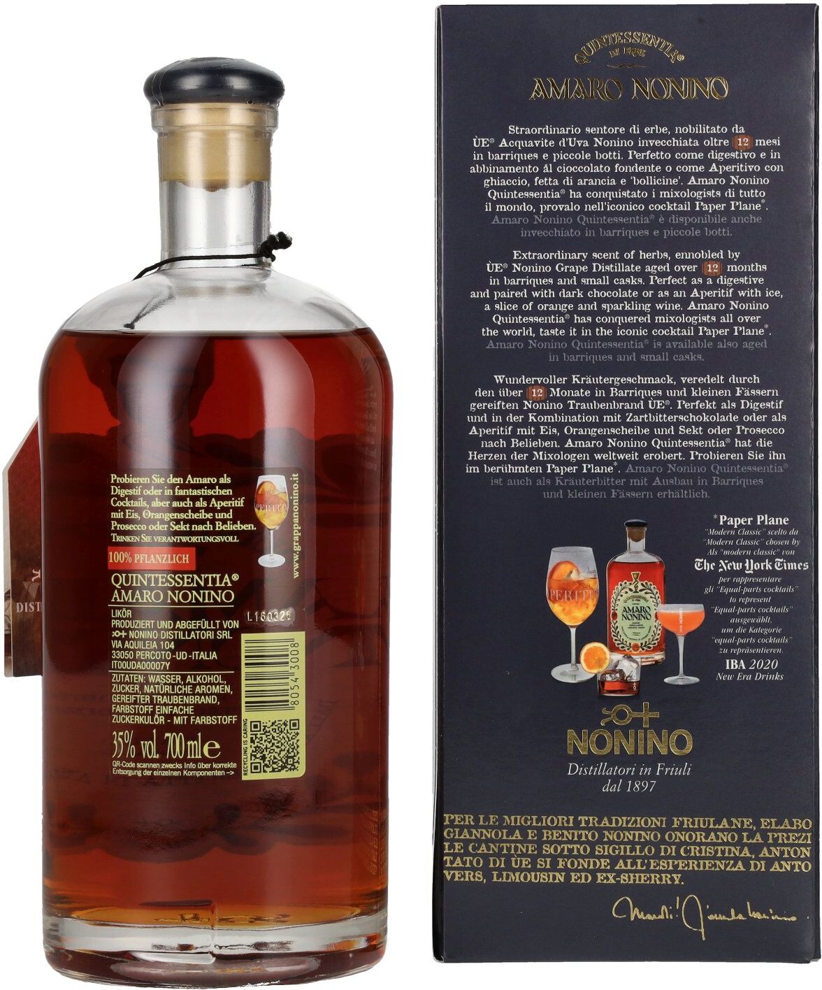 Amaro Nonino Quintessentia Di Erbe Liquore 35% Vol. 0,7l in Geschenkbox