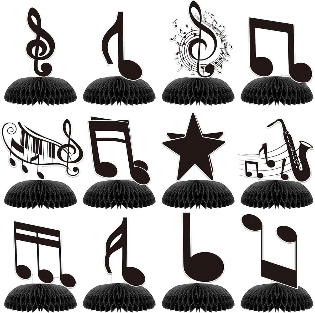 Muzikale Noten Honeycomb Tafeldecoratie voor Feestjes - 12 Stuks