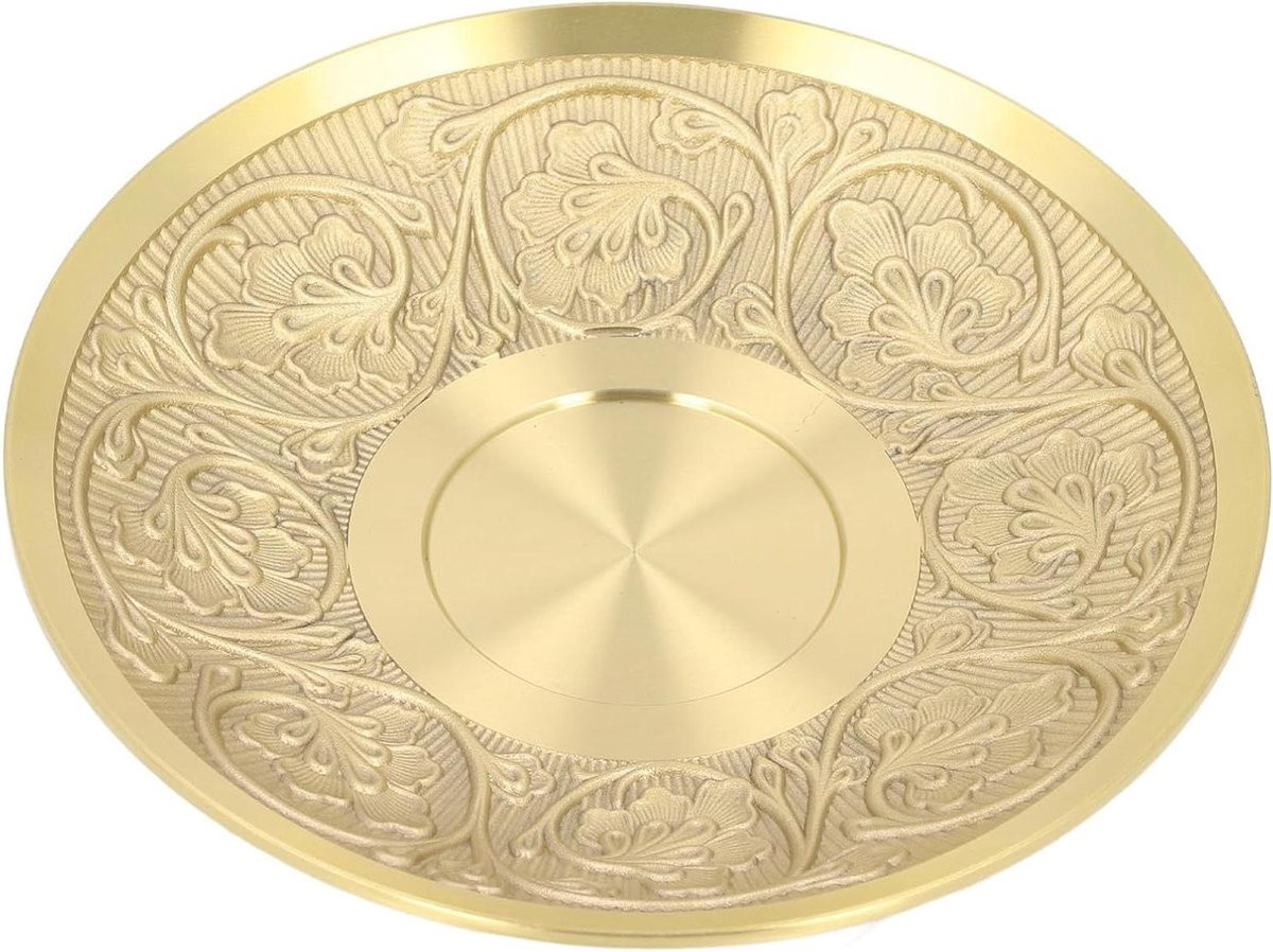 Gouden metalen decoratieve schotel met bloemsculptuur