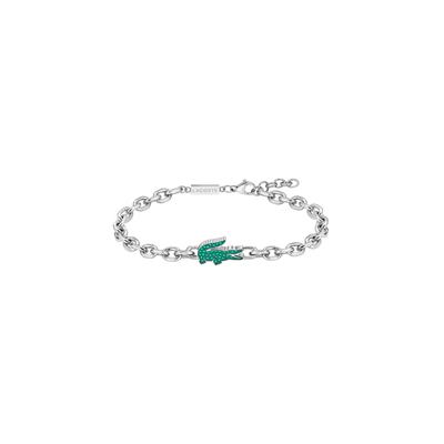 Armband LACOSTE "ARTHOR", silber (edelstahlfarben, grün, grün), Armbänder, Damen, 20cm, Edelstahl, Armband, mit Glasstein - Emaille