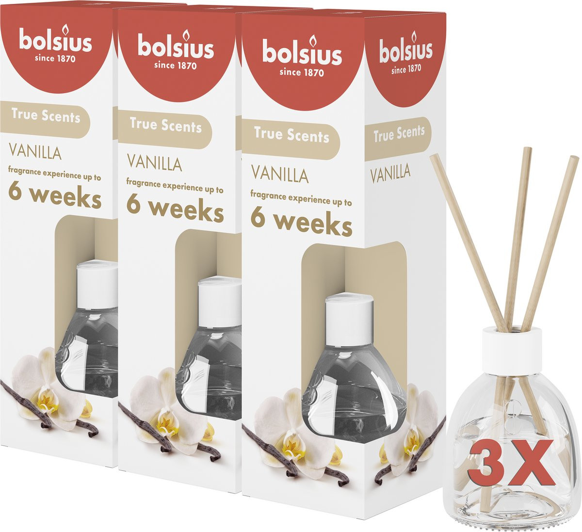 Bolsius Geurstokjes Vanille 60ml - 3 stuks